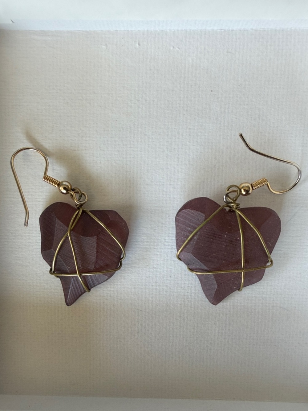 Purple Heart Wire-Wrapped Drop Earrings with Gold-Tone Wire